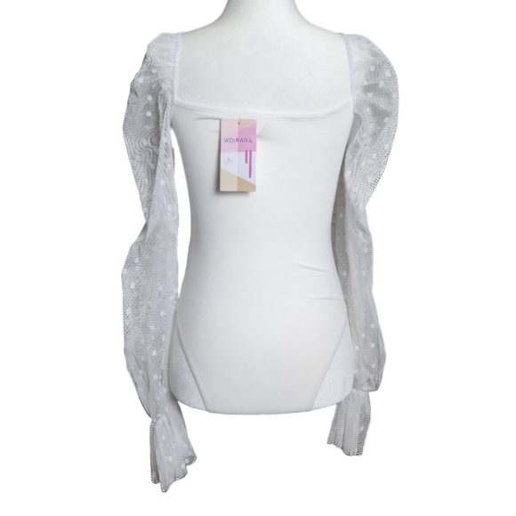 Nwt,Wdirara | Womens White Long sleeve,laced Bodysuit - Picture 4 of 8